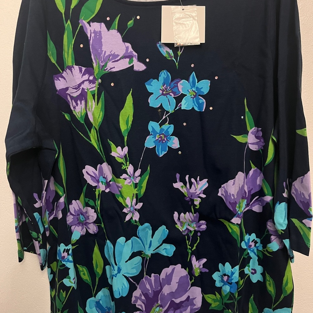 Quacker Factory Wildflower Printed 3/4 Sleeve Top